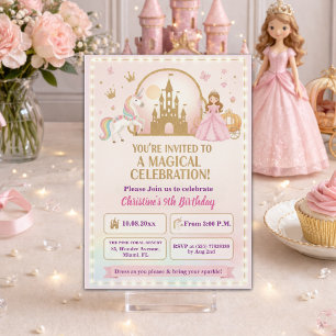 Convite Castelo Dourado da Princesa Unicórnio Festa de Ani