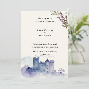 Convite Castelo Escocês Lavanda Aquarela Casamento