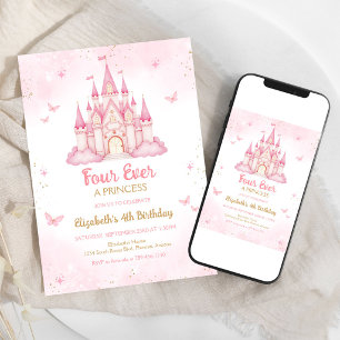 Convite Castelo Four Ever A Princess Aniversário de 4 anos