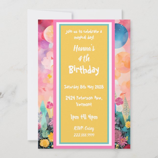 Convite Castelo Mágico Colorido Rosa Pastel (Verso)