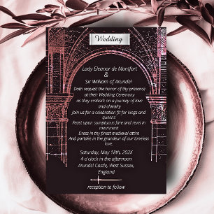 Convite Castelo Medieval Moody Rosa Casamento Pergaminho F
