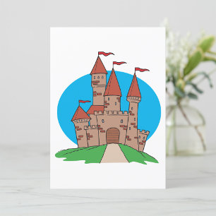 Convite Castelo Medieval na Colina com Bandeiras Vermelhas