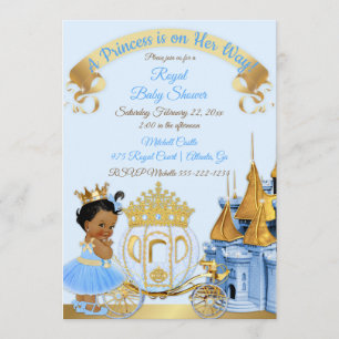 Convite Castelo Real da Princesa Carruagem Azul Dourado Me