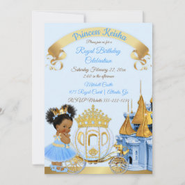 Convite Castelo Real da Princesa Carruagem Azul Dourado Me