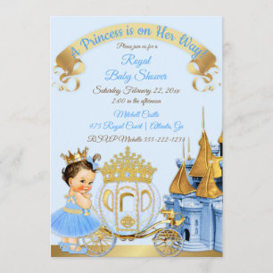 Convite Castelo Real da Princesa Carruagem Azul Dourado Me