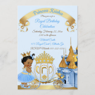 Convite Castelo Real Princesa Carruagem Azul Dourado Menin
