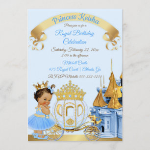 Convite Castelo Real Princesa Carruagem Azul Dourado Menin