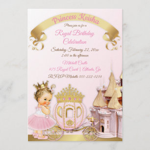 Convite Castelo Real Princesa Carruagem Rosa Dourado Menin
