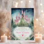 Convite Castelo Rosa de Sage Green Dress Forest 16 Quincea<br><div class="desc">Vestido Verde Floresta Rosa Castelo 16 Quinceañera Convite Verde Rosa Floresta Floral Marinho Azul Céu Azul Mis Quince 15 Anos,  16º Aniversário</div>