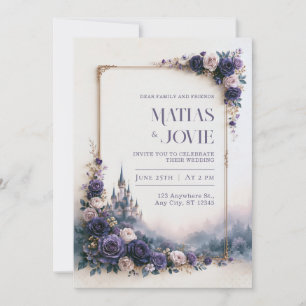 Convite Castelo Rosa Lavanda Moldura Casamento