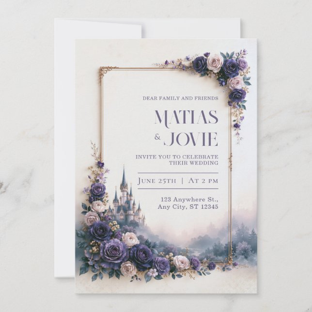 Convite Castelo Rosa Lavanda Moldura Casamento (Frente)
