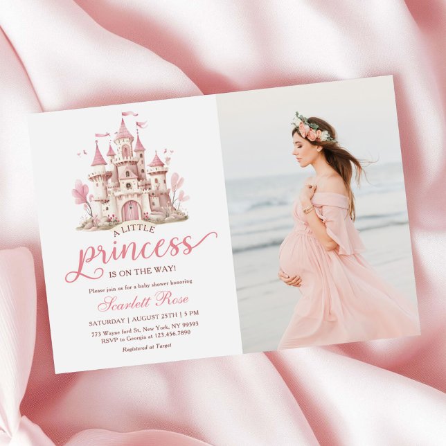 Convite Castelo Rosa Pequena Princesa Menina Chuvada de Be (Criador carregado)