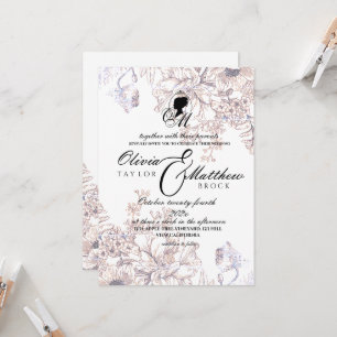Convite Castelo Wedding Garden Flora Beige Elegant Script