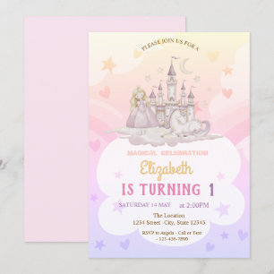 Convite Castle Rainbow Princess Pony Birthday