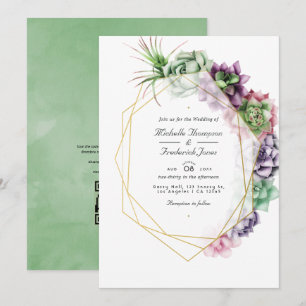Convite Casuais Suculentas Código QR RSVP Casamento