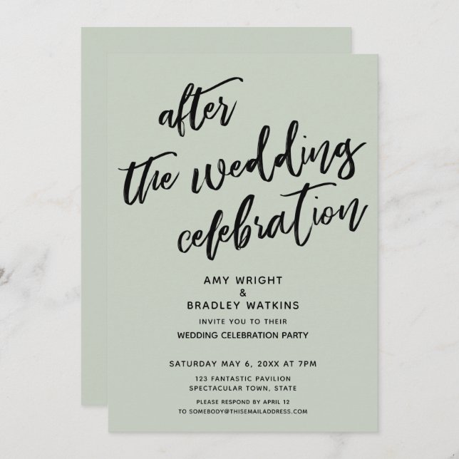 Convite Casual Após a Celebração de Casamento Verde Sage (Frente/Verso)