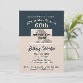 Convite Casual de 60º Aniversário com Foto - Azul