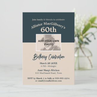 Convite Casual de 60º Aniversário com Foto - Azul
