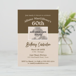 Convite Casual de 60º Aniversário com Foto - Brown