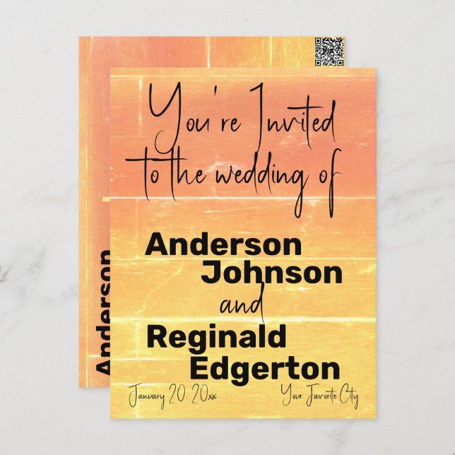 Convite Casual de Verão Amarelo Dourado de Dois La (Frente/Verso)