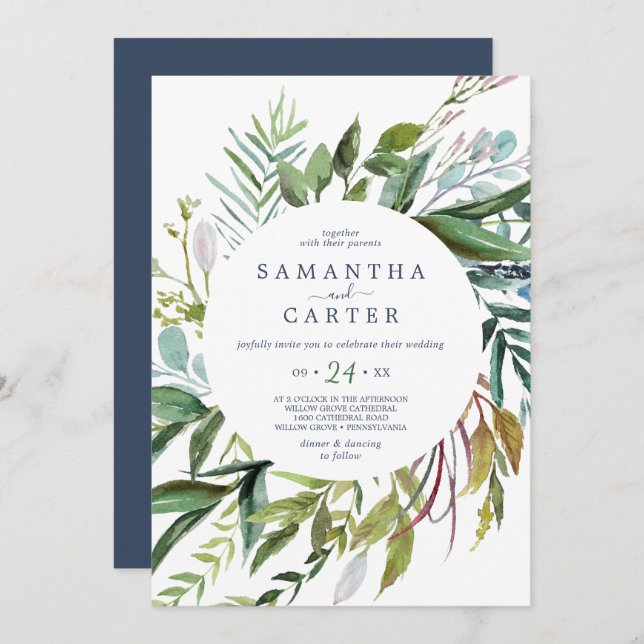 Convite Casual para Casamento de Summer Greenery (Frente/Verso)