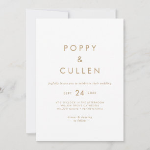 Convite Casual para Casamento de Tipografia Dourad