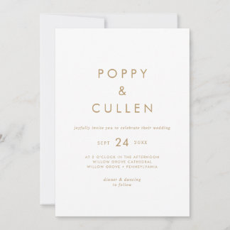 Convite Casual para Casamento de Tipografia Dourad
