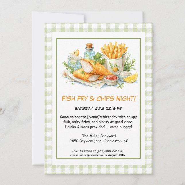 Convite Casual Seafood - Fish Fry & Chips Birthday  Invita (Frente)