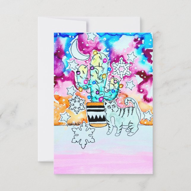 Convite Cat and Cactus Christmas Card (Frente)