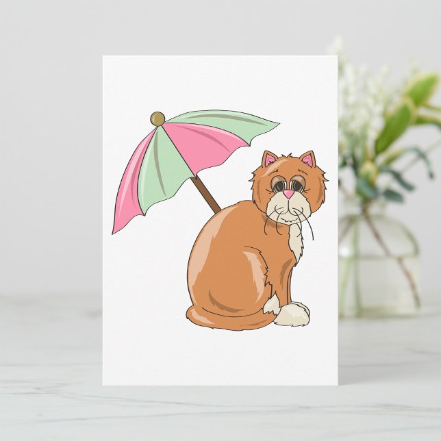 Convite Cat de praia com guarda-chuva rosa e verde (Criador carregado)