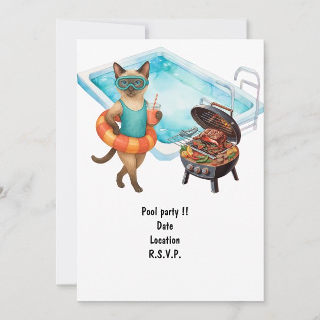 Convite Cat is at the pool for pool party (Frente)