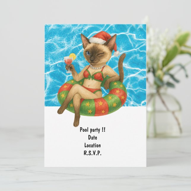 Convite Cat is at the pool for pool party (Em pé/Frente)