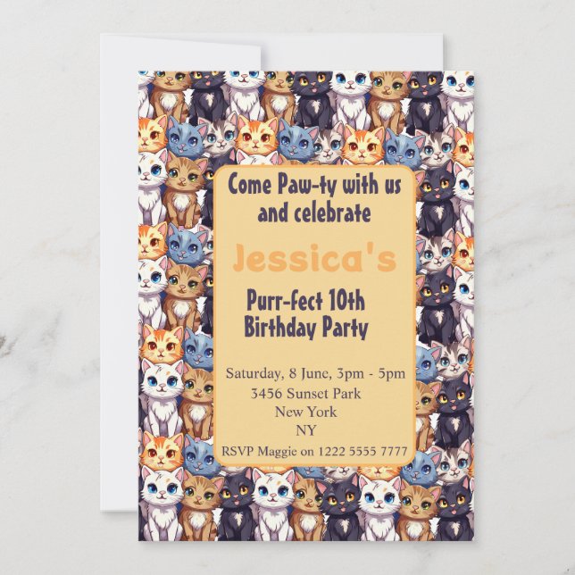 Convite Cat Lover I Venha Paw ty conosco um aniversário en (Frente)