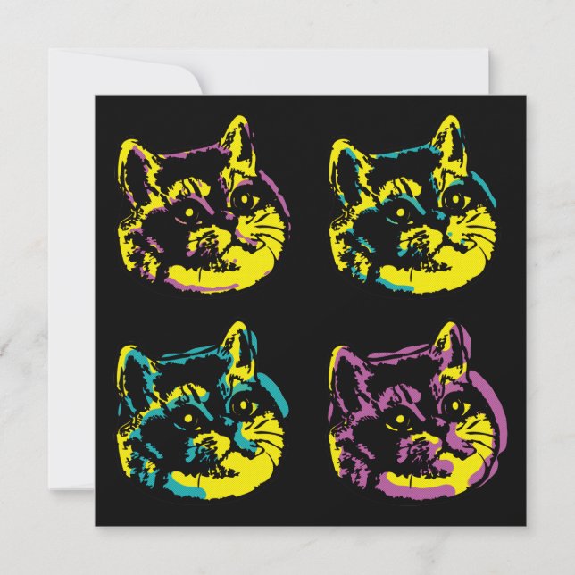 Convite Cat Lover Quatro Kitten Pop Art (Frente)