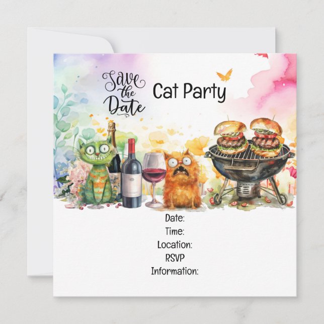Convite Cat Purr-fectly Quirky Cat Party (Frente)