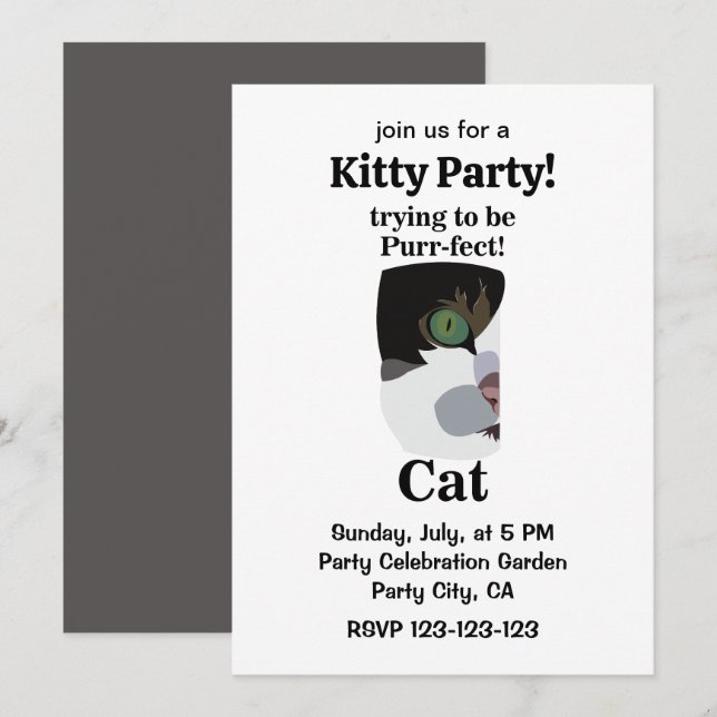 Convite Cat Purrfect Kitty Funny Party (Frente/Verso)