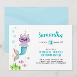 Convite Cat Sereia Unicorn debaixo da Festa de aniversário