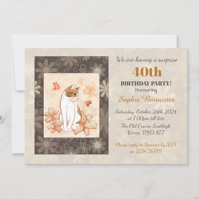 Convite Cat Surprise aniversário de 40 anos (Frente)