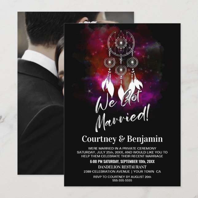 Convite Catcher de Sonho Noite Estrelada Recepção de Casam (Frente/Verso)