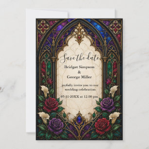 Convite Catedral de casamento em rosa gótico vidro colorid