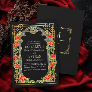 Convite Catedral de Rosas Góticas Elegantes Quadro Casamen