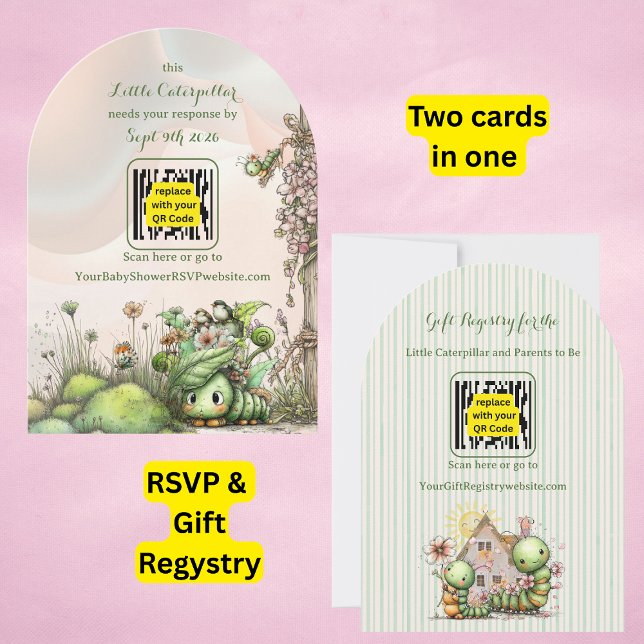 Convite Caterpillar Baby Shower QR Code RSVP/Gift Registry (Criador carregado)