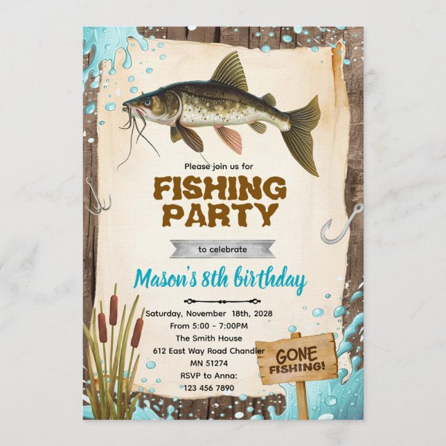 Convite Catfish fishing Birthday Invitation (Frente)