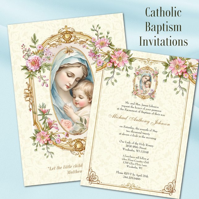 Convite Catholic Baptism Christening Blessed Mother Jesus (Criador carregado)