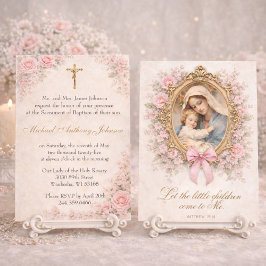 Convite Catholic Baptism Christening Mary Jesus Roses
