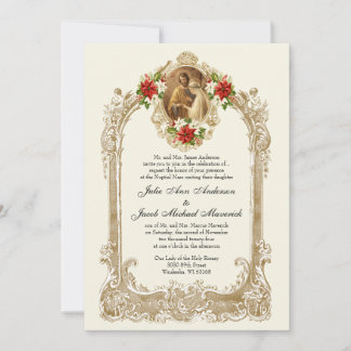 CONVITE CATHOLIC CHRISTMAS POINSETTIA WEDDING INVITATIONS