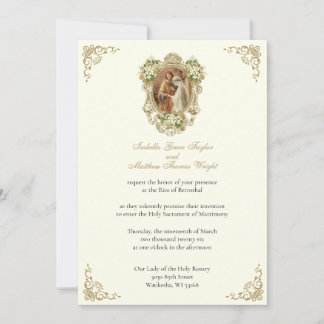 CONVITE CATHOLIC FLORAL GOLD  BETROTHAL INVITATIONS