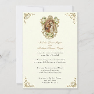 CONVITE CATHOLIC FLORAL GOLD  BETROTHAL INVITATIONS