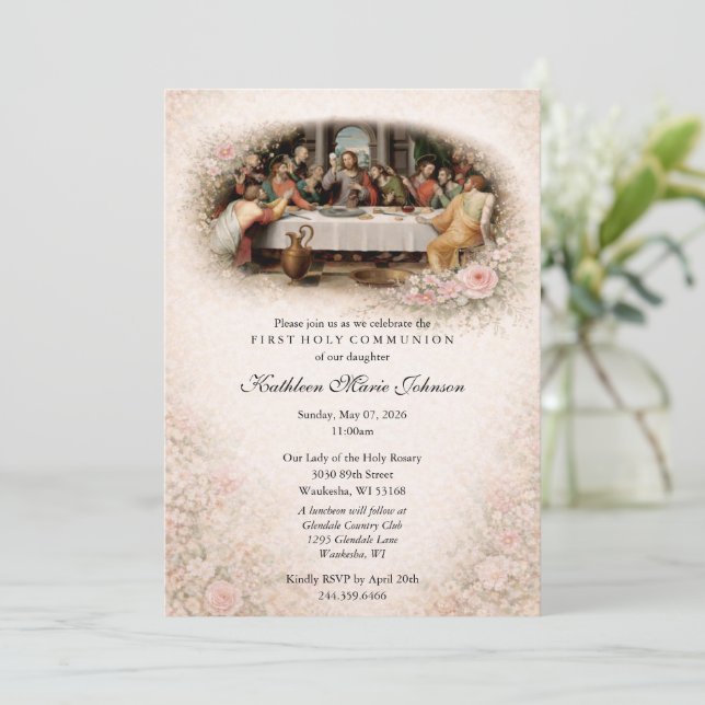 Convite Catholic Jesus First Communion Invitations (Em pé/Frente)