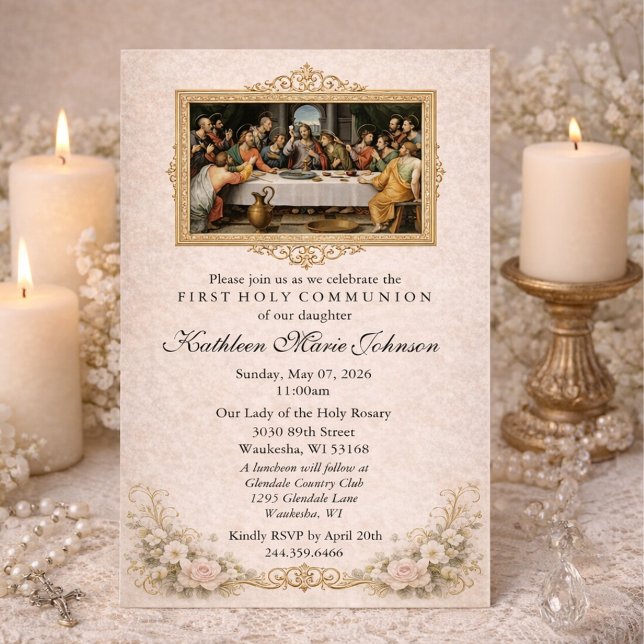 Convite Catholic Jesus Girl First Communion Invitations (Criador carregado)